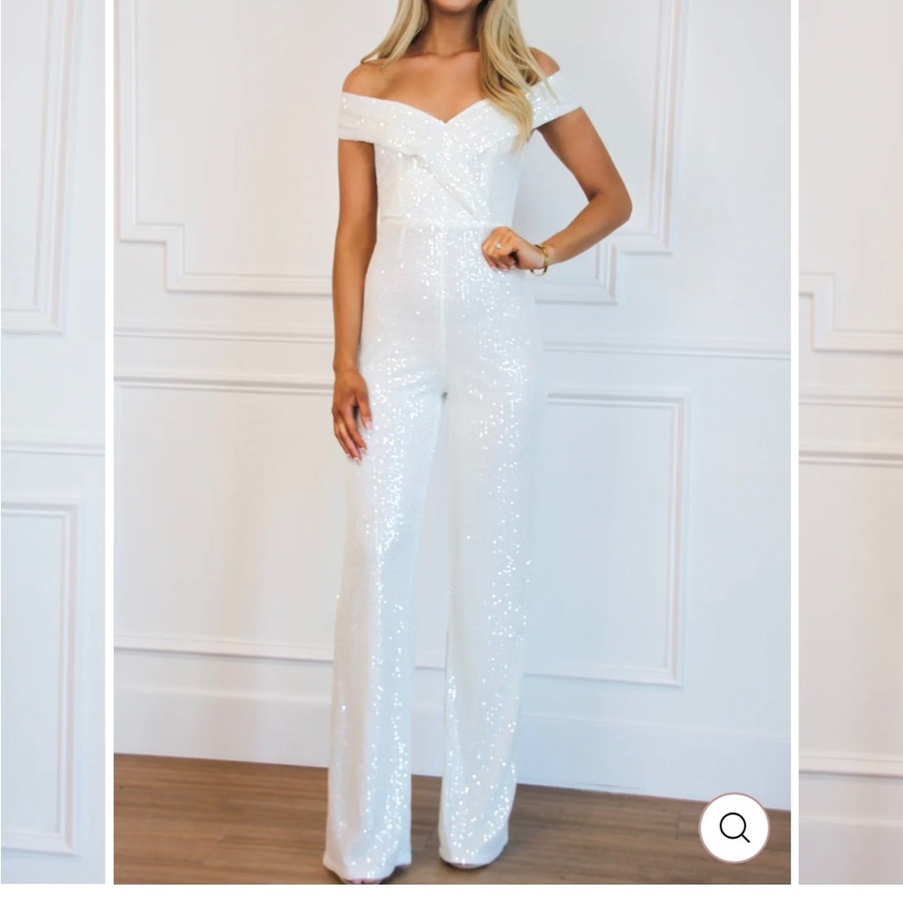 White Sequin jumpsuit. Brand new with tags from Bella and Bloom Boutique.